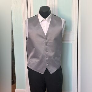 Silver Steel Satin Closed Back Vest Wedding Prom Tuxedo Men’s S Small